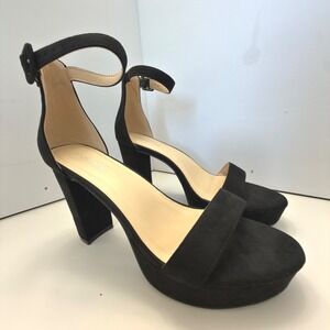 Loopcharm Black‎ Faux Suede Block Heel Ankle Strap Platform Sandals Womens